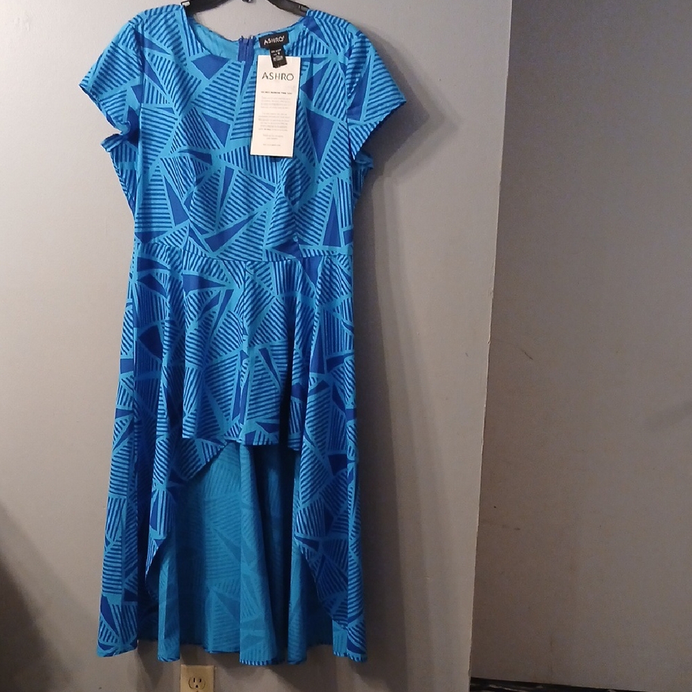 ASHRO Blue Ethnic Geometric Women's Top with Head Wrap